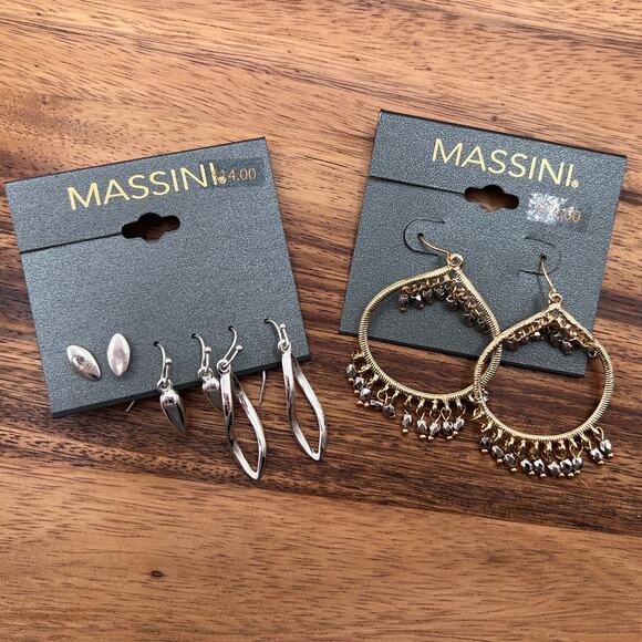 Massini 2 Sets Gold Silver Tone Studs & Drop Earrings 4 Pairs NEW! - Picture 1 of 8